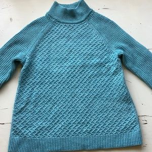 Talbots Turquoise Textured Stitch Mock Neck Raglan Sleeve Sweater MP Medium